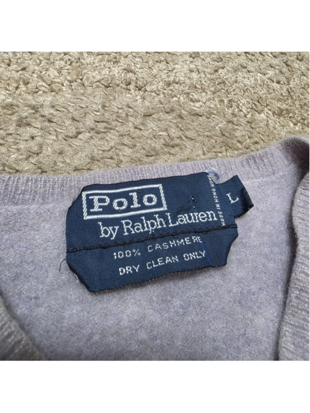 Polo Ralph Lauren 100% Cashmere Sweater Gray Knit Size L Soft Luxury